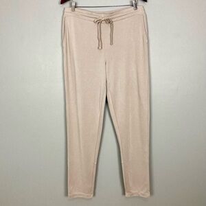 J. Jill Sand-Washed Terry Knit Pants Women’s Size M Pull On Pockets Slim Leg Tan